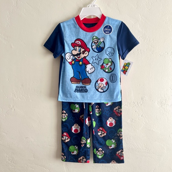 🎮 SUPER MARIO 🎮 Pajama Set NWT - 3-Piece Set Super Mario, Luigi, Yoshi - Picture 2 of 5